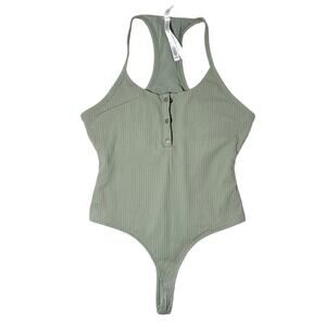 Victoria Sport Green Ribbed Racerback Button-Up Bodysuit Size M 170/96A